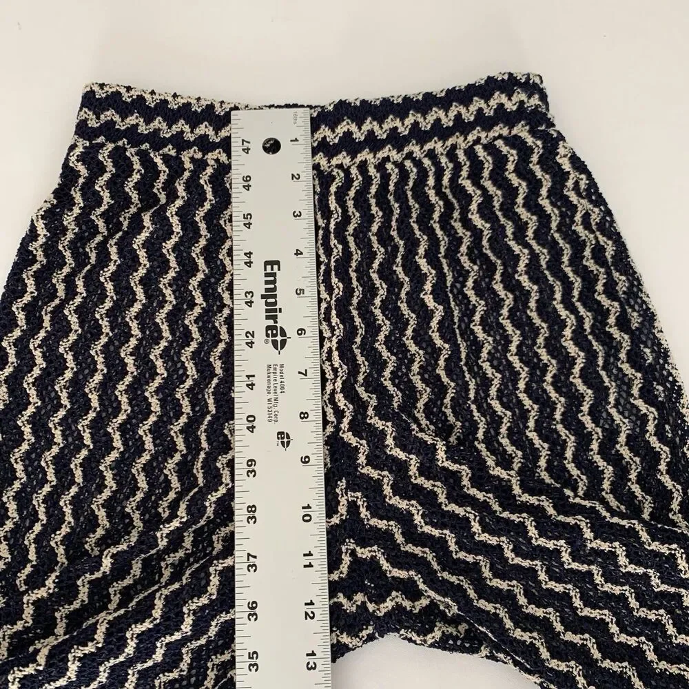 OYSHO Beach Pant XS Open Crochet Knit Navy Blue‎ Cream Stretch Sheer Flare Boho